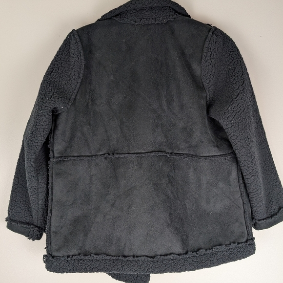 Faux Suede Sherpa Jacket Coat Black Open Front Cozy Everyday Outerwear - Picture 9 of 9